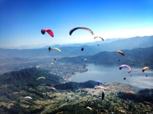 Tandem paragliding in Pokhara above Phewa Lake