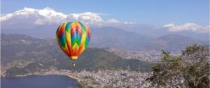 hot air balloon flight over Phewa Lake and Annapurna range Pokhara