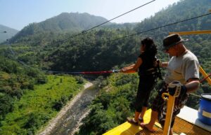 Canyon swing Nepal adventure over a deep gorge