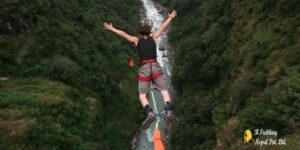 bungee jumper in free fall over Kali Gandaki gorge Kusma
